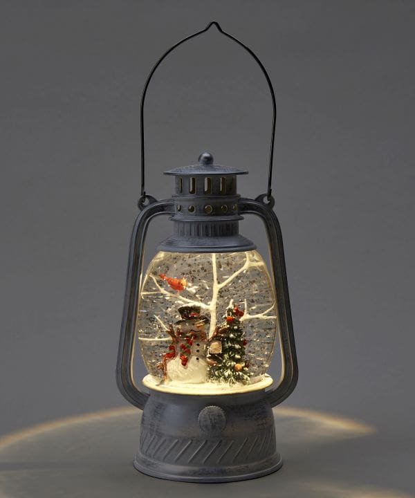 8.25" LED Lantern with Snowman and Cardinal
