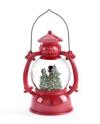 8" LED Red Water Lantern with Snowman