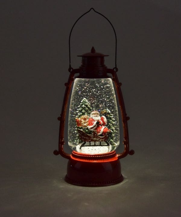 10.8" LED Red Water Lantern with Santa