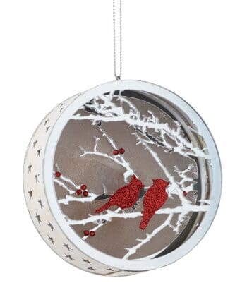 4" LED Shadow Box with Cardinals Hanging Ornament