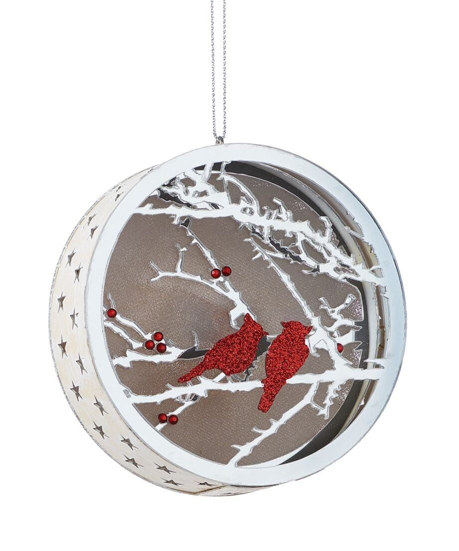 4" LED Shadow Box with Cardinals Hanging Ornament
