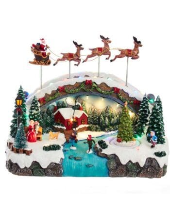 10.5" LED Musical Village with Santa & Reindeer Table Decor