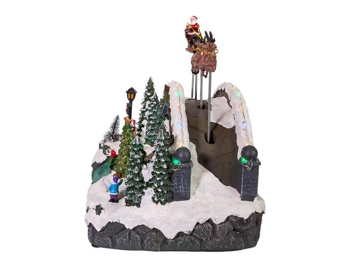10.5" LED Musical Village with Santa & Reindeer Table Decor Side View