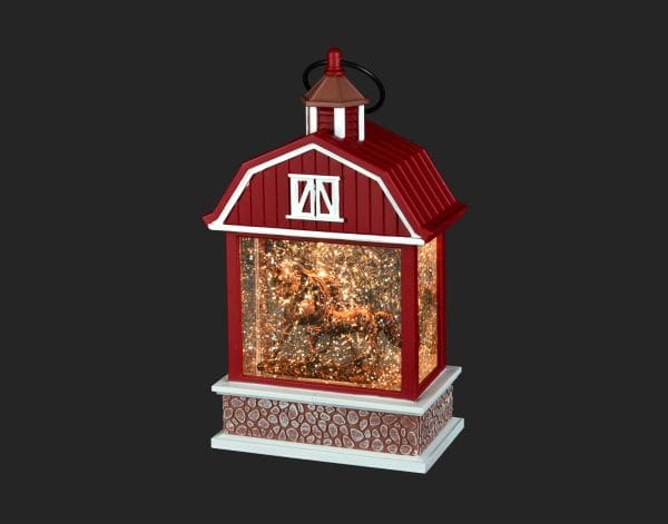 9" LED Water Lantern with Horses & Red Barn