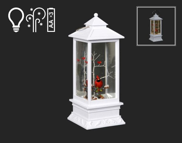 11" LED Swirling Water Lantern With 3 Cardinals