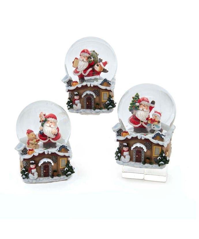 65mm Santa on Rooftop Water Globes 3 Assortment