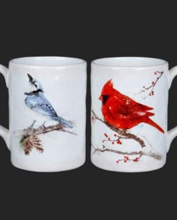 14 Ounces White Mugs with Blue Jay & Cardinal Designs