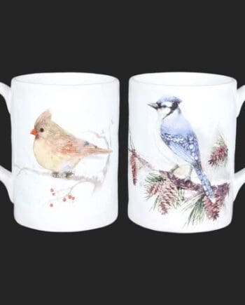 14 Ounces White Mugs with Blue Jay & Cardinal Designs