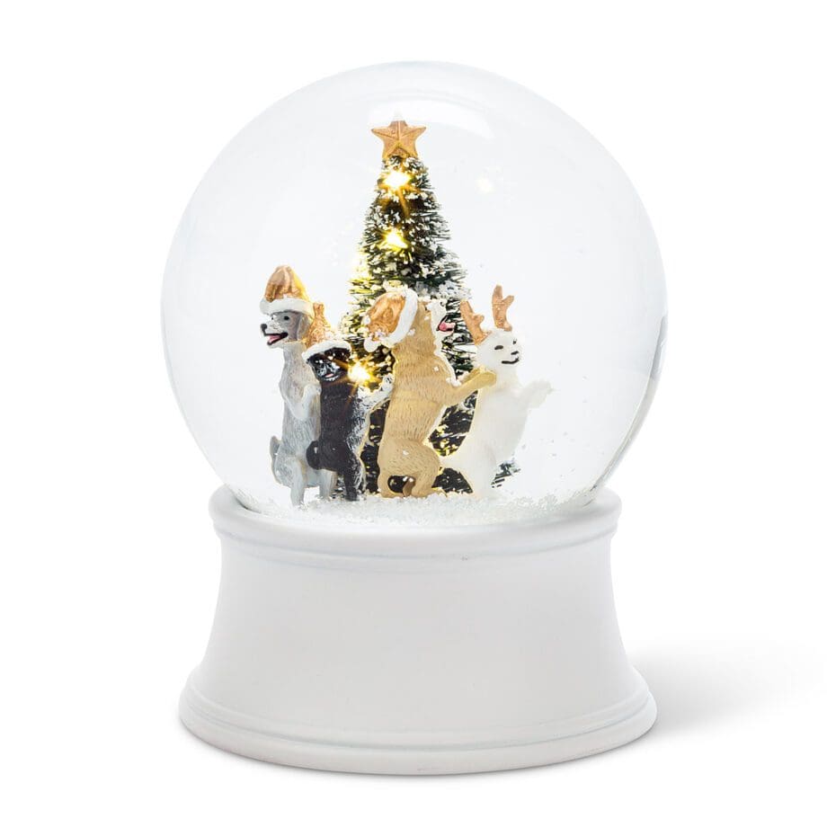 5.75" Dancing Dogs with LED Tree Snow Globe