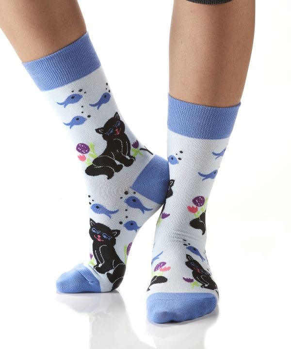 "Cat & Fish" Women's Novelty Crew Socks by Yo Sox