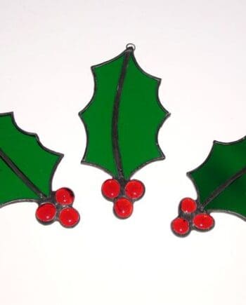 "Holly with Berries" Handmade Stained Glass Ornaments