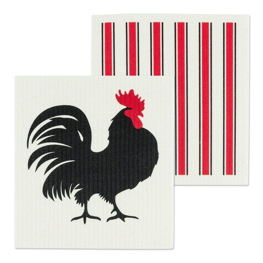 "Rooster & Stripe" Amazing Swedish Dishcloths Set of 2