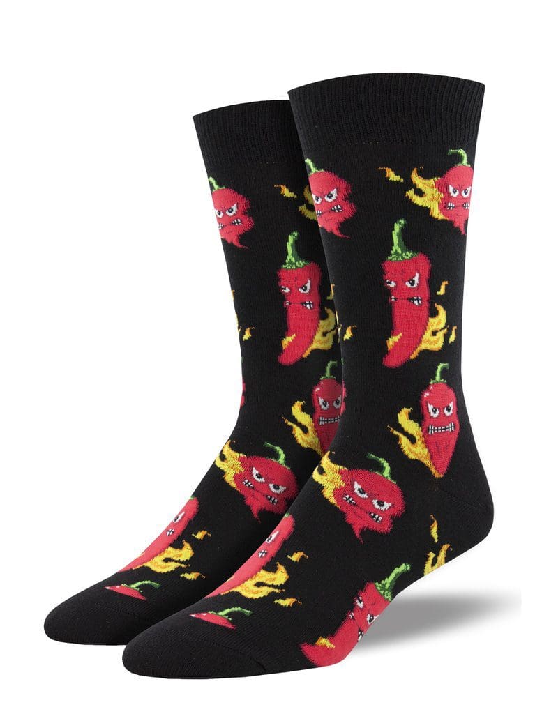 "Hot Stuff" Peppers Men's Novelty Crew Socks by Socksmith