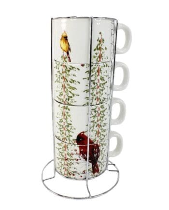 Christmas Birds in a Stand 4 stacking mugs