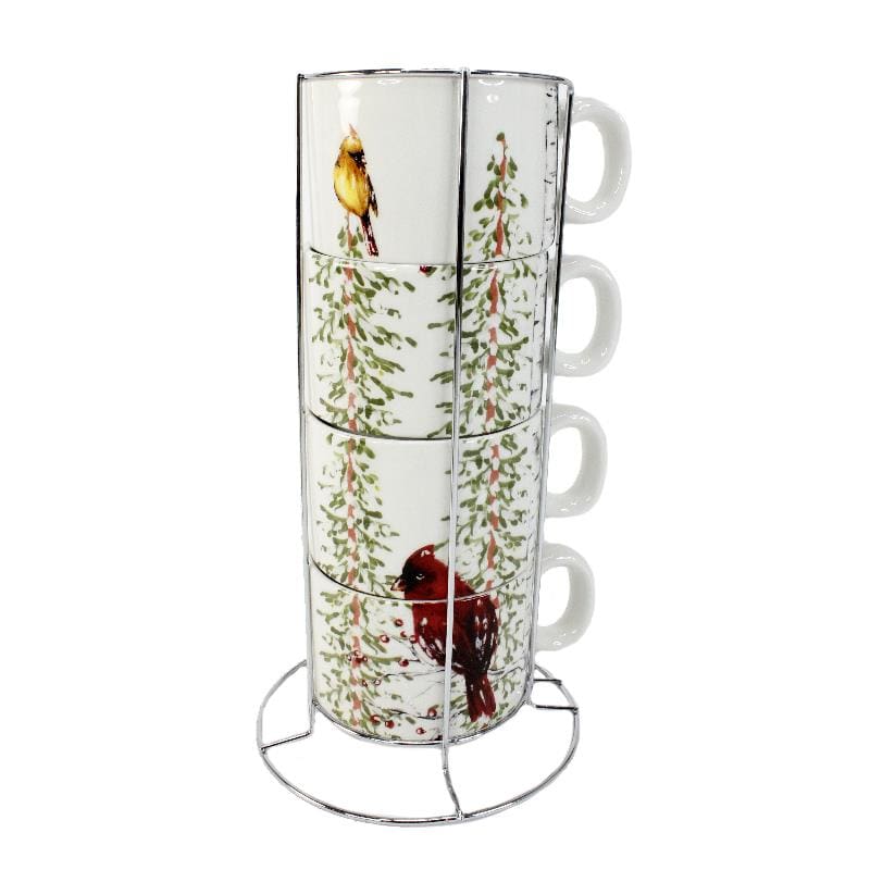 Christmas Birds in a Stand 4 stacking mugs