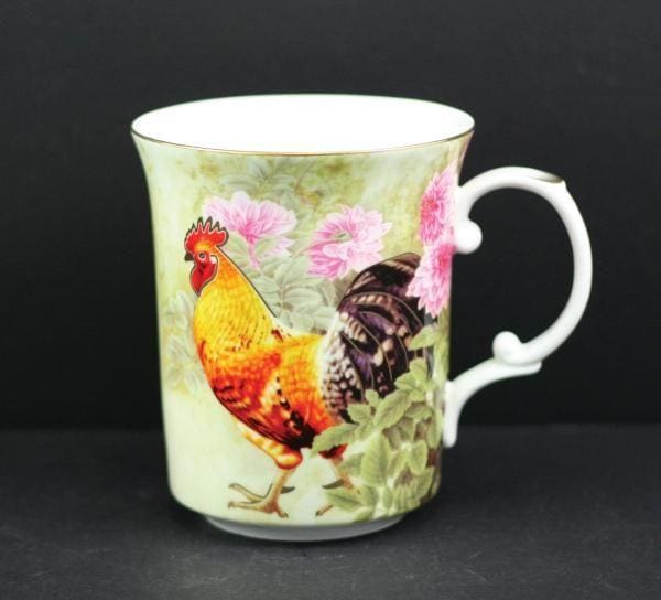 16 oz. Ceramic Mug with Rooster and Pink Flower design