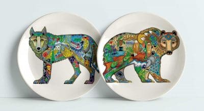 "Grizzly Bear & Wolf Standing" 7.5 inch Indigenous Collection Signature Plates Box Set