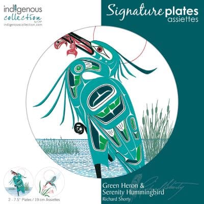 "Green Heron & Serenity Hummingbird" 7.5 inch Indigenous Collection Signature Plates Box
