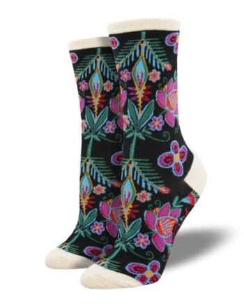 "Alyssa Floral" Women's Novelty Crew Black Socks