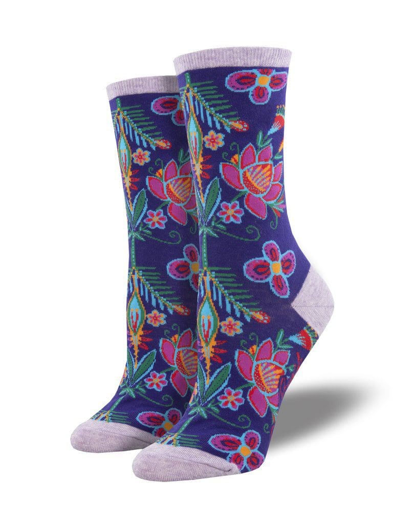 "Alyssa Floral" Women's Novelty Crew Purple Socks