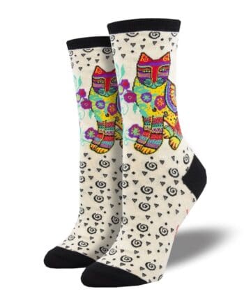 "Maya Cat" Laurel Burch Women's Novelty Crew Socks Ivory