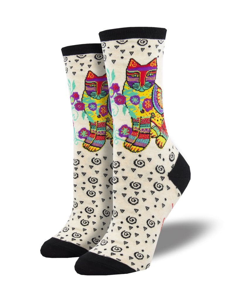 "Maya Cat" Laurel Burch Women's Novelty Crew Socks Ivory