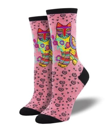 "Maya Cat" Laurel Burch Women's Novelty Crew Socks Pink