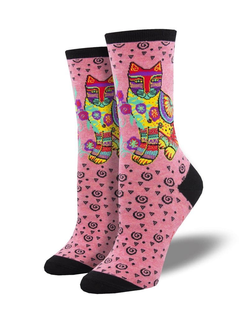 "Maya Cat" Laurel Burch Women's Novelty Crew Socks Pink