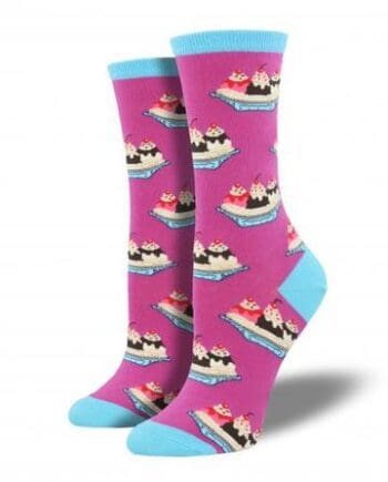 "Banna Split" Women's Novelty Crew Boysenberry Socks