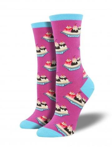 "Banna Split" Women's Novelty Crew Boysenberry Socks
