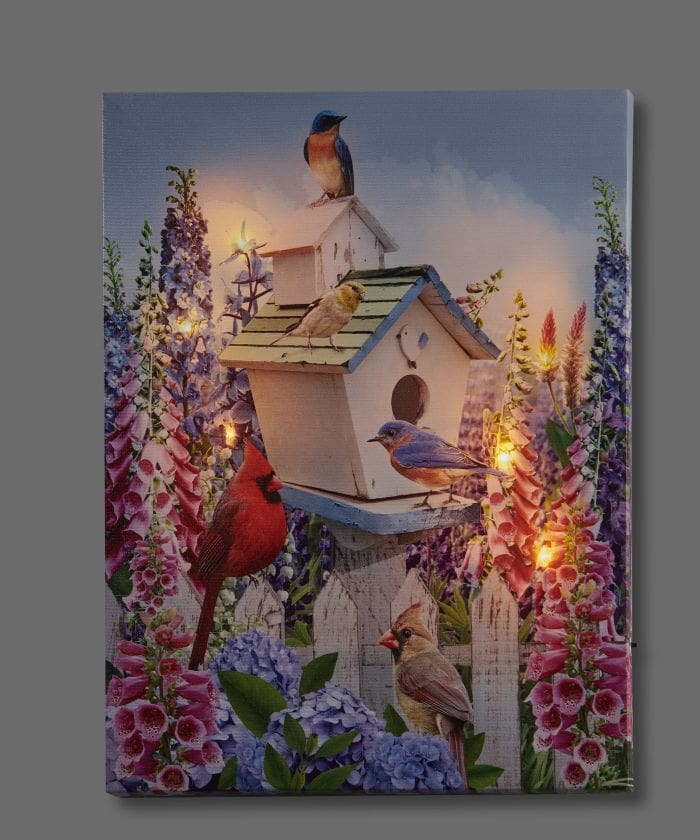 15.7" x 11.8" LED Birdhouse Stretched Canvas Art Print
