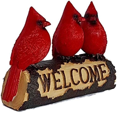 7" Beautiful Vibrant Red Cardinals Welcome Sign Statue for Home or Garden Decor
