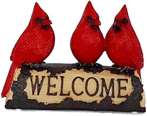 7" Beautiful Vibrant Red Cardinals Welcome Sign Statue for Home or Garden Decor