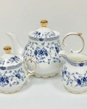 1000ml Tea Pot, Creamer & Sugar Bowl Set Blue Flowers Design