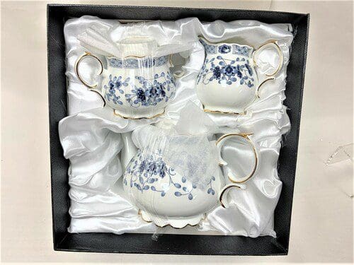 1000ml Tea Pot, Creamer & Sugar Bowl Set Blue Flowers Design