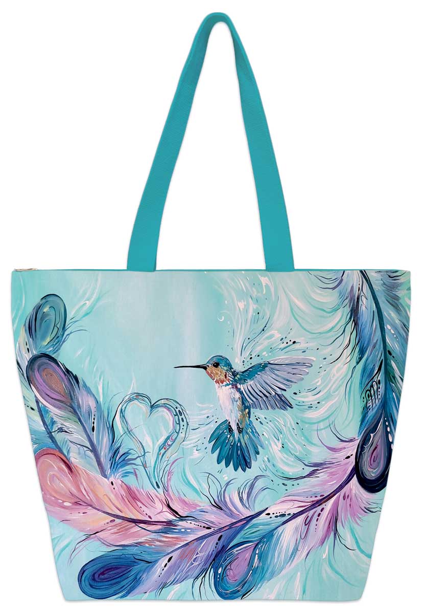 Hummingbird Feathers Art Tote Bag by Indigenous Artist Carla Joseph