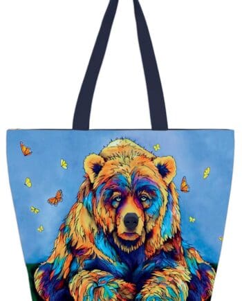 Spring Already Grizzly Bear 20" x 15" Art Tote Bag by Indigenous Artist Micqaela Jones