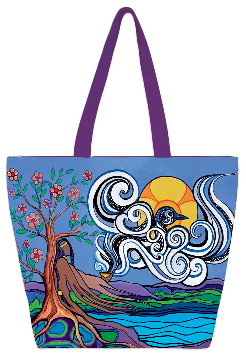 Prayers By The Lake 20" x 15" Art Tote Bag by Indigenous Artist Pam Cailloux