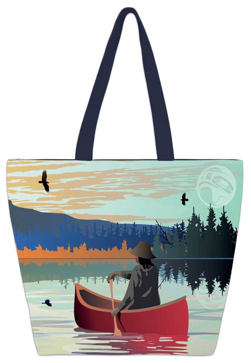 Lone Canoe 20" x 15" Art Tote Bag by Indigenous Artist Mark Preston