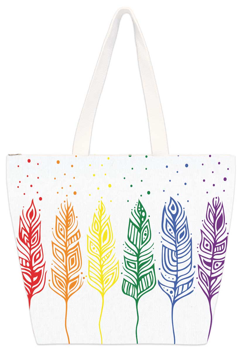 Pride Feathers 20" x 15" Art Tote Bag by Indigenous Artist Patrick Hunter