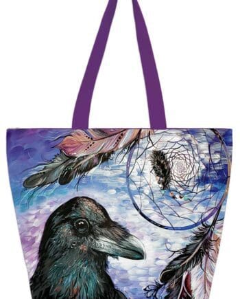 Raven Dream Catcher 20" x 15" Art Tote Bag by Indigenous Artist Carla Joseph