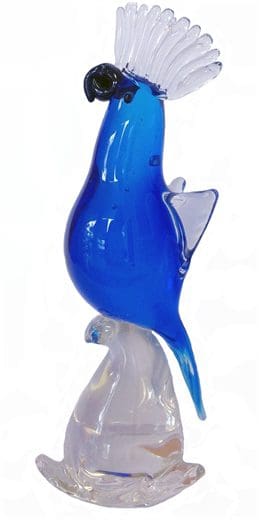 9.75" blue parrot blown glass figurine