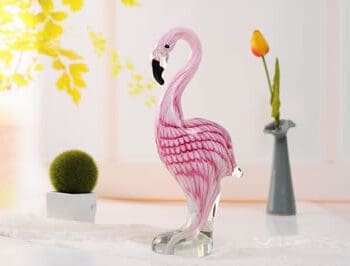 12.5" pink feathered flamingo blown glass figurine