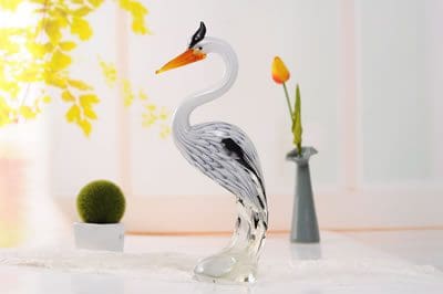 12.5" white heron blown glass figurine