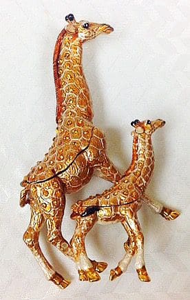 5" Mother Giraffe & Baby Crystal Studded Jewelry Trinket Box