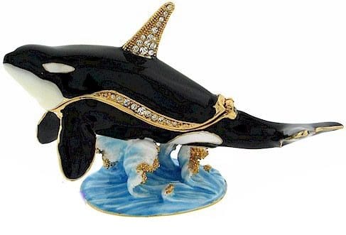 3.5" Orca Killer Whale Crystal Studded Jewelry Trinket Box
