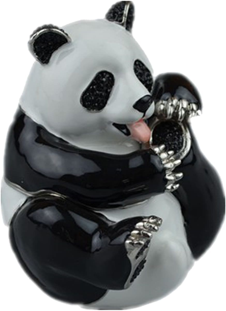3.6" large panda crystal studded jewelry trinket box