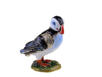 3" Puffin Crystal Studded Jewelry Trinket Box