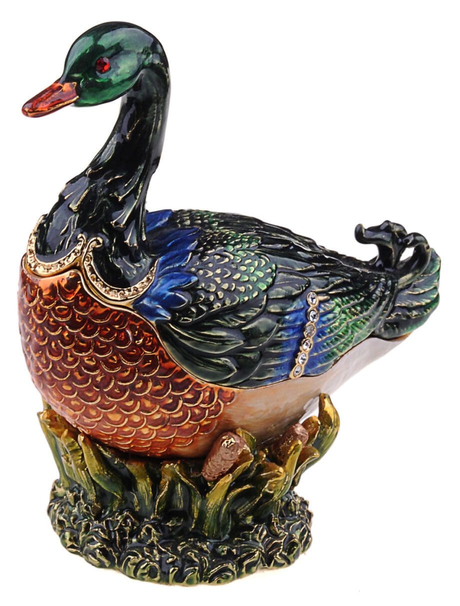 3.6" Wild duck crystal studded jewelry trinket box