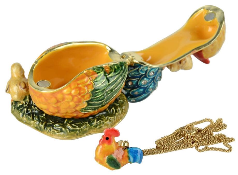 2.4" Mother Hen & Chicks Crystal Studded Jewelry Trinket Box